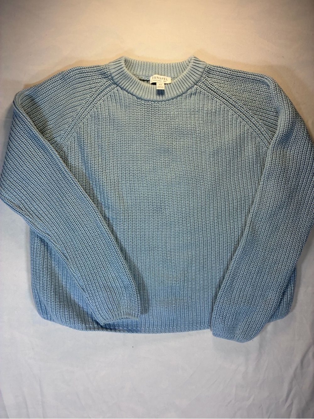 Sunspel Raglan Pale Blue Crewneck Chunky Knit Sweater